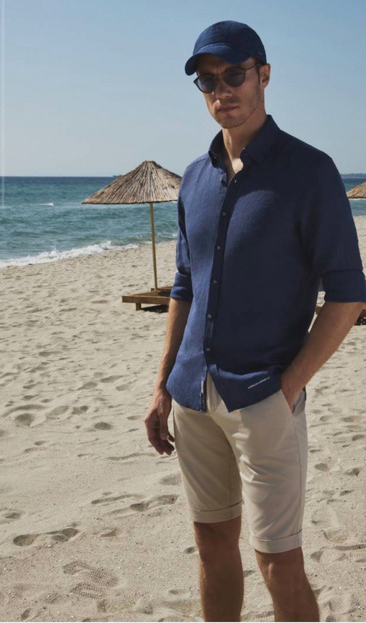 Рубашка льняная тёмно-синяя